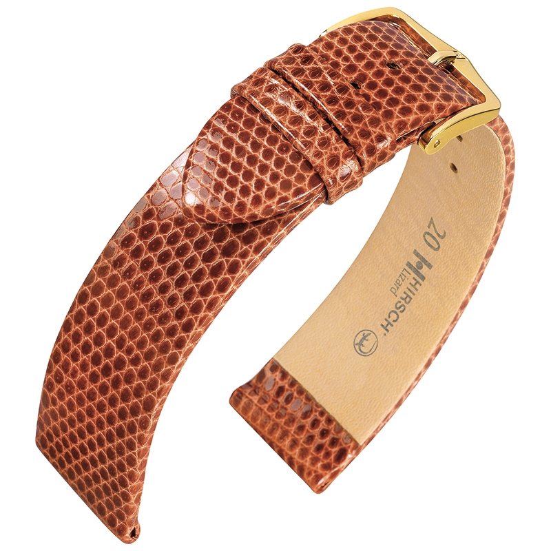 Hirsch Lizard Watch Band Premium Lizardskin Golden Brown