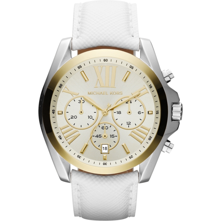 MK white leather watch