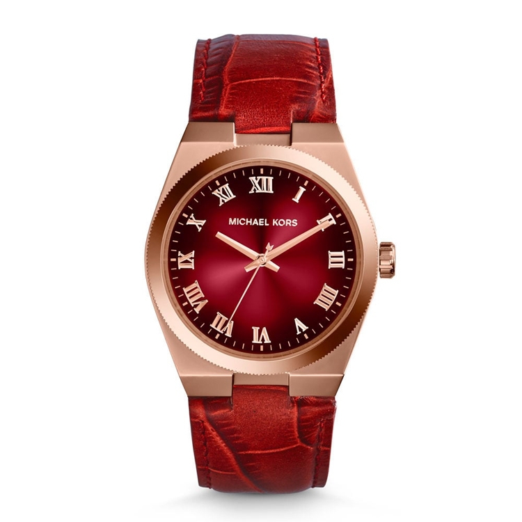 michael kors red leather watch