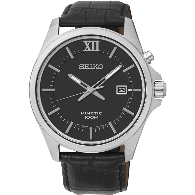 Seiko Kinetic Watch Strap SKA573P2 Black Leather