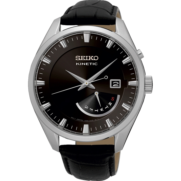 Seiko Kinetic Watch Strap SRN045P2 Black Leather