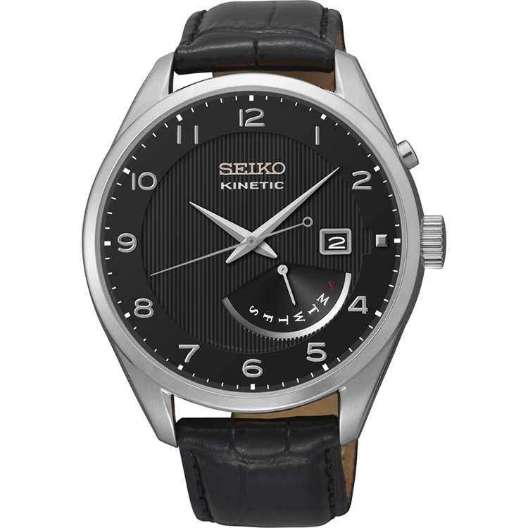 Seiko Kinetic Watch Strap SRN051P1Black Leather