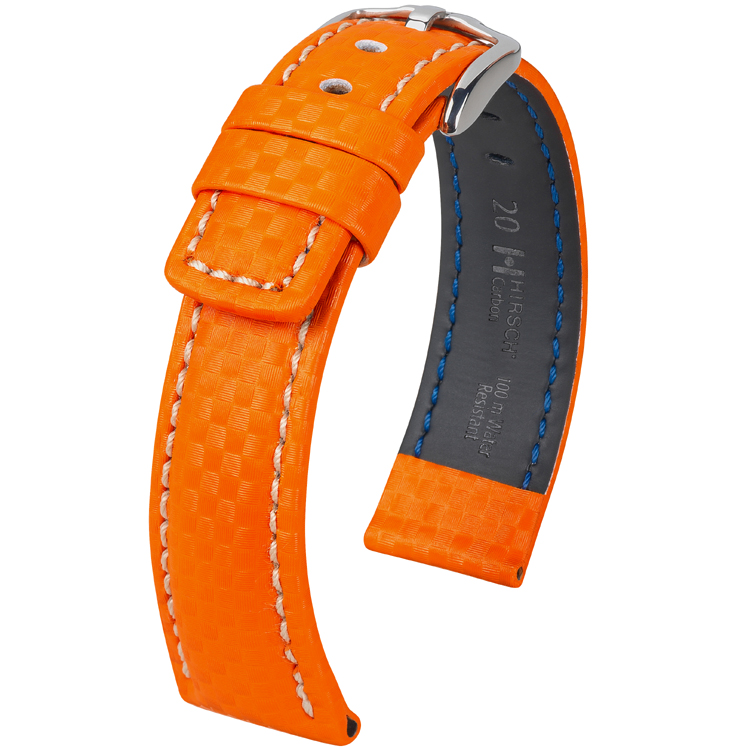 Hirsch Carbon Watch Band 100 m WaterResistant Orange