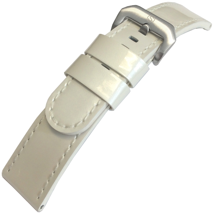 Patent Leather Watch Strap Lenzers White 22mm