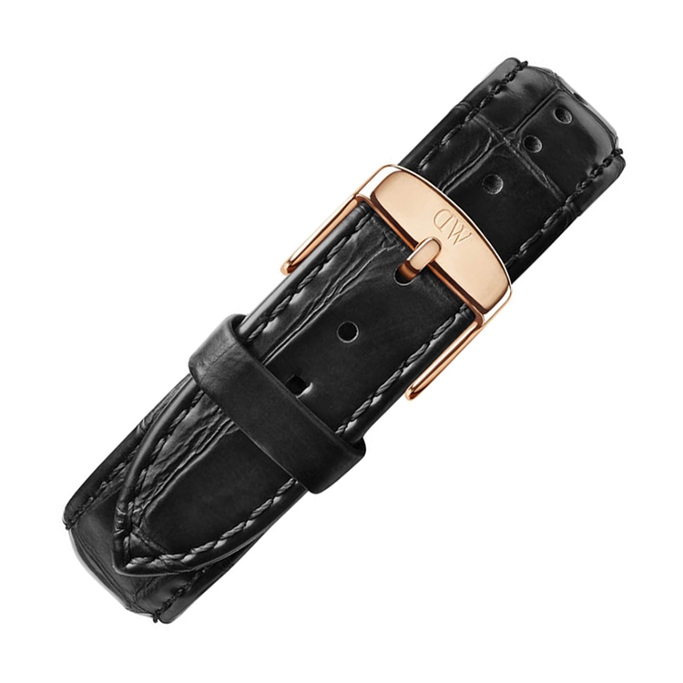 hvid pistol Læge Daniel Wellington 14mm Petite Reading Black Leather Watch Strap Rosegold  Buckle