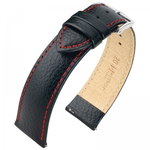 Hirsch Kansas Watch Strap Buffalograin Black With Red Stitching