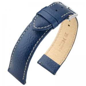 Hirsch Kansas Watch Strap Buffalograin Blue With White Stitching