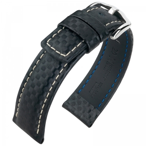 Hirsch Carbon Watch Band 100 m Water-Resistant Black with White Stitching