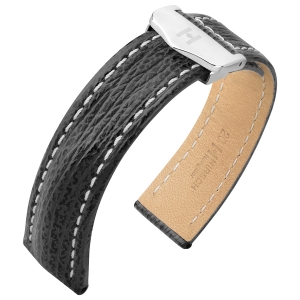 Hirsch Navigator Watch Strap for Breitling Folding Clasp Shark Skin Black 20-18