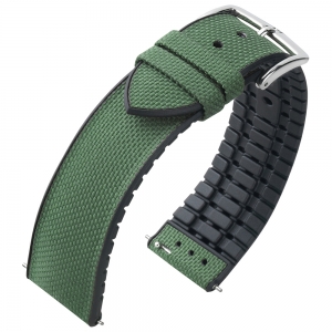 Hirsch Arne Performance Recycled Watch Strap Dark Green Seaqual PET / Black Rubber