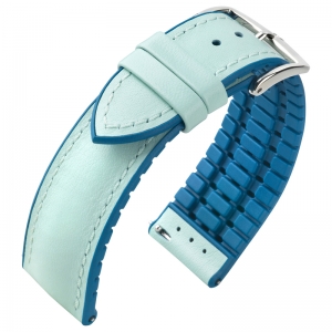 Hirsch Lindsey Performance Watch Strap Tiffany Blue Leather / Petrol Caoutchouc