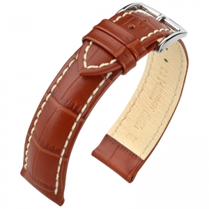 Hirsch Modena Calfskin Watchband Alligatorgrain Golden Brown