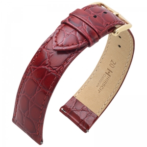 Hirsch Crocograin Watch Band Burgundy