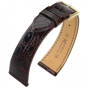 Hirsch Genuine Croco Watch Band Crocodile Skin Shiny Brown