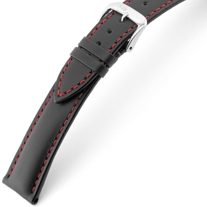 Rios Smart Watch Strap Cowhide Black with Red Stitching