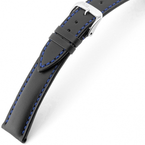 Rios Smart Watch Strap Cowhide Black with Blue Stitching