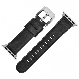 Watch Strap for Apple Watch Black Leather Black Stitching 22mm
