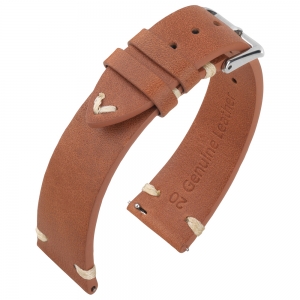 Oily Leather Vintage V-Stitch Watch Strap Cognac