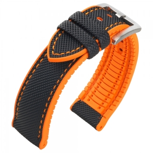 Sailcloth Structure Watch Strap FKM Rubber Black Orange