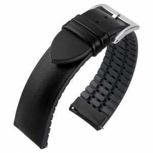 Black Leather on Black Rubber Watch Strap