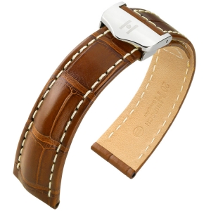 Hirsch Navigator Watch Strap for Breitling Folding Clasp Louisiana Alligator Matte Golden Brown