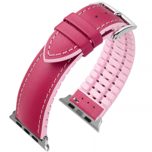 Apple Watch Strap Hirsch Lindsey Pink Leather / Rose Rubber