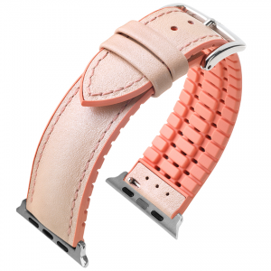Apple Watch Strap Hirsch Lindsey Rose Leather / Apricot Rubber