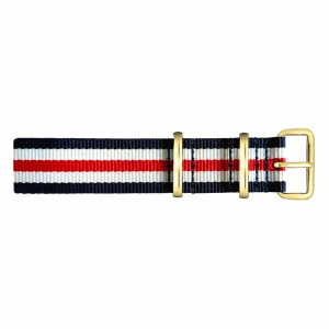 Paul Hewitt NATO Watch Strap Navyblue White Red with Gold Buckle 20mm Paul Hewitt NATO Watch Strap Navyblue White Red with Gold Buckle 20mm