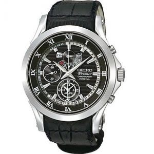 Seiko Premier Watch Strap SPC053P1 Black Leather
