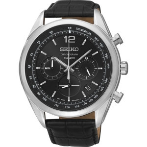 Seiko Quartz Watch Strap SSB097P1 Black Leather