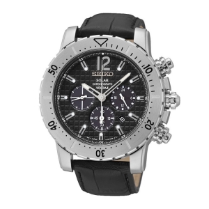 Seiko Solar Chronograph Watch Strap SSC223 Black Leather