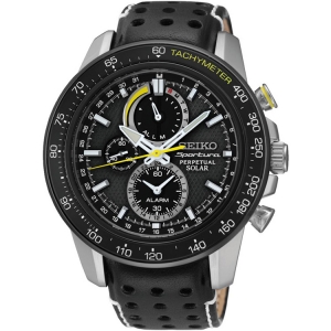 Seiko Sportura/Solar Watch Strap SSC361P1 Black Leather