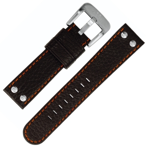 TW Steel Watch Strap TW661, TW800 - Black with Orange-Red Stitching 22mm
