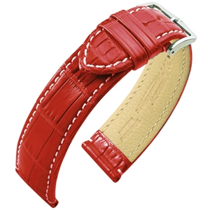 Hirsch Viscount II Alligator Skin Watch Band 100m WR Semi-Matte Red
