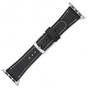 Watch Strap for Apple Watch Vintage Black Leather White Stitching