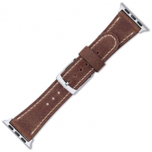 Watch Strap for Apple Watch Vintage Brown Leather White Stitching