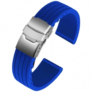 Silicone Rubber Watch Strap with Folding Clasp - Blue - 20mm