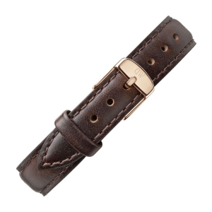 Daniel Wellington 14mm Petite Bristol Dark Brown Leather Watch Strap Rosegold Buckle