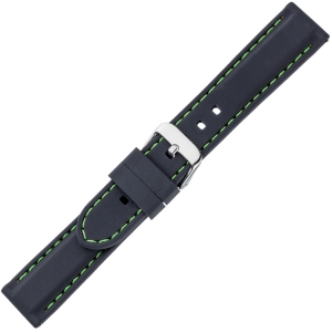 Black Silicone Rubber Watch Strap - Green Stitching