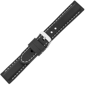 Black Silicone Rubber Watch Strap - White Stitching