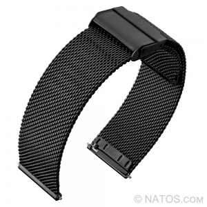 Milanaise Watch Bracelet Finely Woven 0.6 mm Mesh Black Steel - Extra Clip