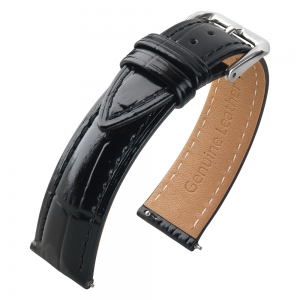 Calf Skin Crocograin Watch Strap Shiny Black
