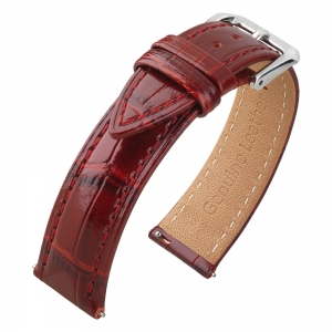Calf Skin Crocograin Watch Strap Shiny Bordeaux