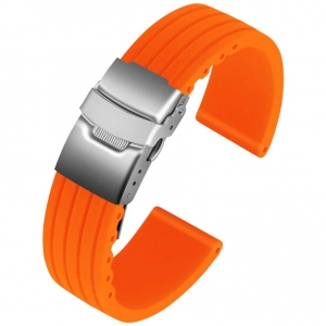Silicone Rubber Watch Strap with Folding Clasp - Orange - 20mm