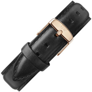 Daniel Wellington 20mm Classic Sheffield Black Leather Watch Strap Rosegold Buckle