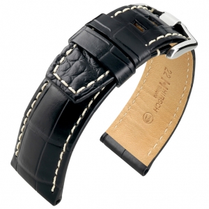 Hirsch Tritone Watch Strap Nile Crocodile Skin Semi-Matte Black White Stitching
