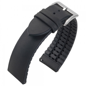 Black Vintage Leather on Black Rubber Watch Strap
