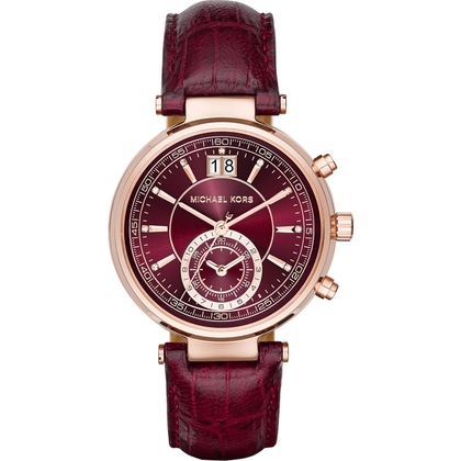 Michael Kors MK2426 Watch Strap Dark Red Leather