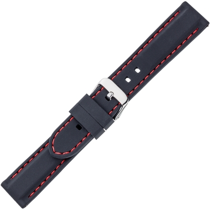 Black Silicone Rubber Watch Strap - Red Stitching