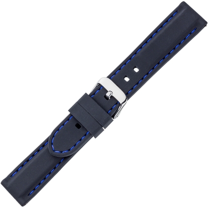 Black Silicone Rubber Watch Strap - Blue Stitching